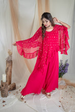 Load image into Gallery viewer, Fuchsia Jumpsuit with Ruffle Poncho