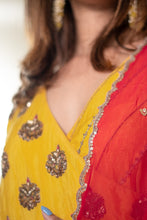 Load image into Gallery viewer, Tuscan Sun Angrakha &amp; Seagrass Chudidar Set with Fuchsia Dupatta