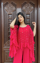 Load image into Gallery viewer, Aarti Singh in Fuchsia Jumpsuit with Ruffle Poncho