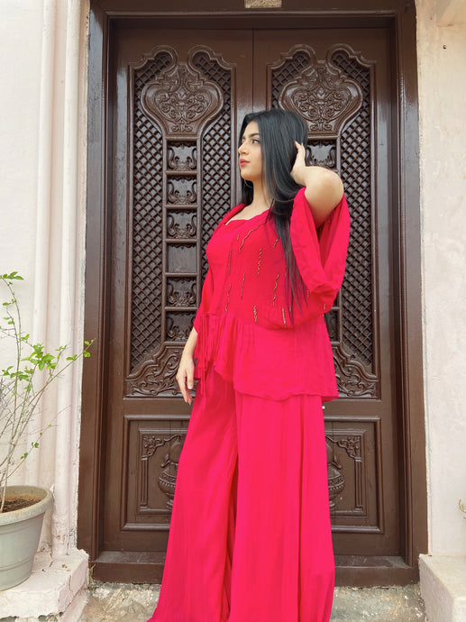 Aarti Singh in Fuchsia Jumpsuit with Kimono Jacket