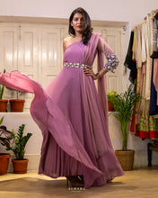 Load image into Gallery viewer, Lilac One Shoulder Gown with Belt