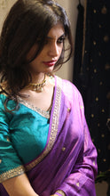 Load image into Gallery viewer, Eggplant Saree with Emerald Blouse