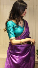 Load image into Gallery viewer, Eggplant Saree with Emerald Blouse