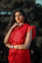 Load image into Gallery viewer, Esha Rao in Ruby Red Drape Set