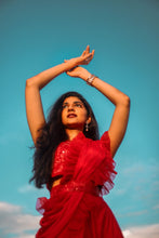 Load image into Gallery viewer, Esha Rao in Ruby Red Drape Set