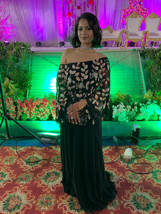 Hiral Patel in Raven Black Cape Gown